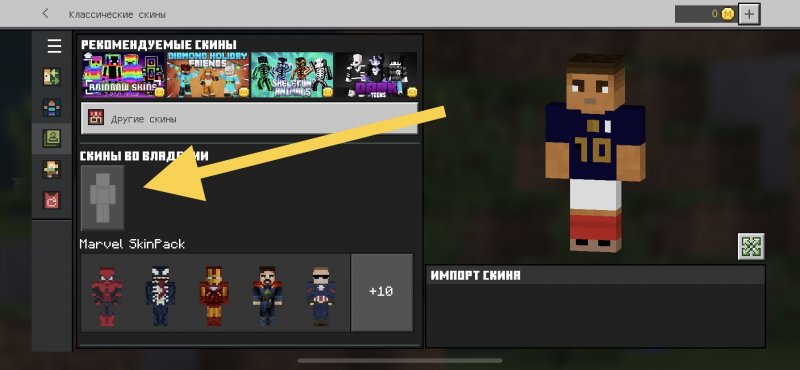 Загрузка скина, выбор из скин пака