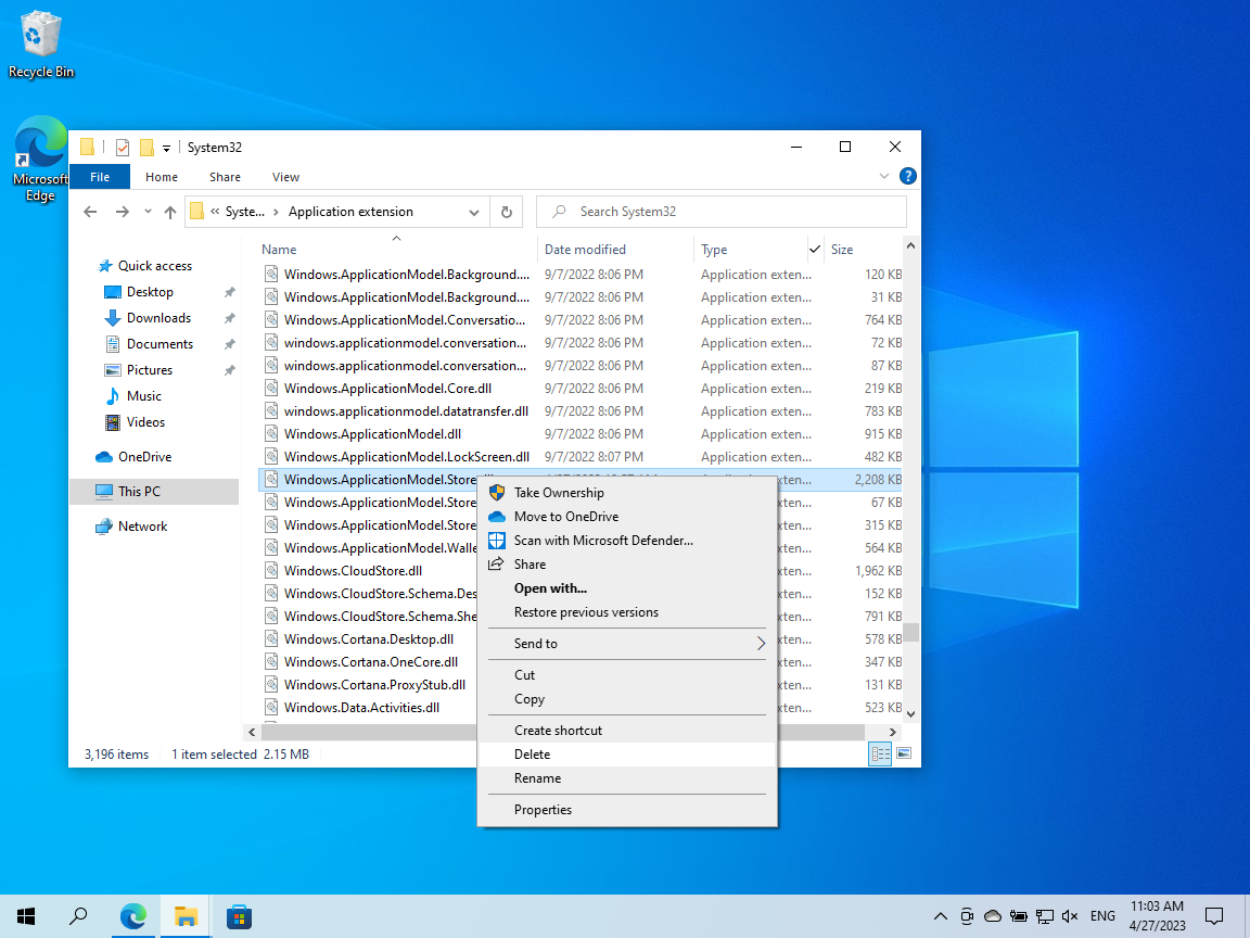 Delete file Windows.ApplicationModel.Store.dll
